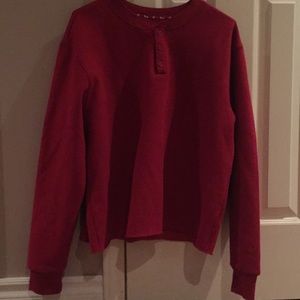 Red Tna cropped sweater, quarter button up.